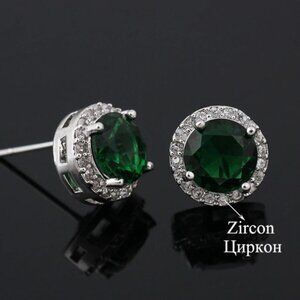 🍁 925 Silver Plated CZ Classic Stud Earrings for Women, UNVN12442